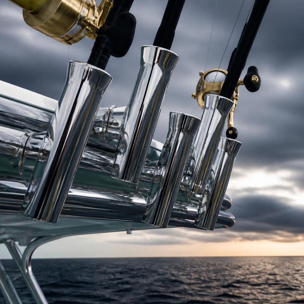 Polished aluminum rocket launcher rod holders