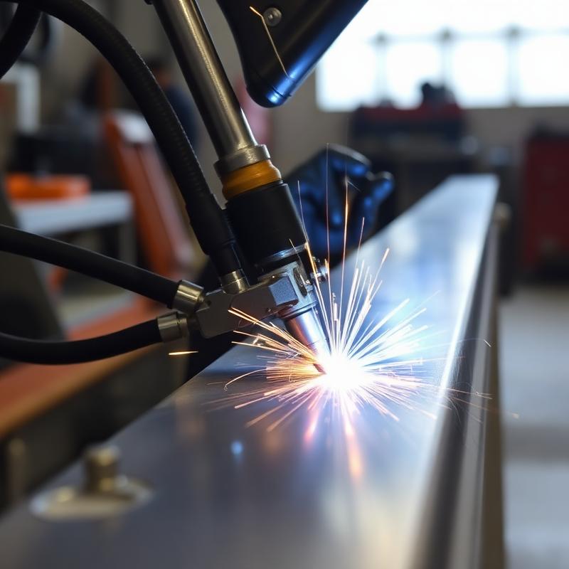 Close-up of a precision aluminum weld